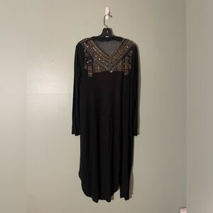Ecote Grey Gold Boho Beaded Long Sleeve Duster Cardigan SZ S